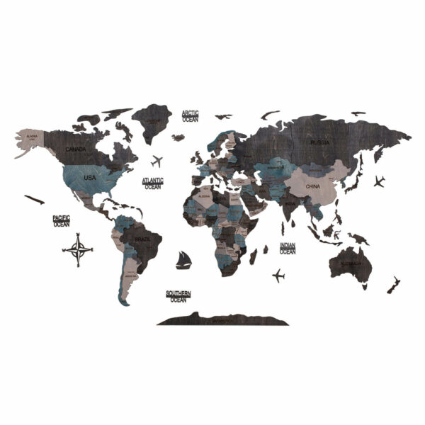 Wooden World Map dark gray (3) standard